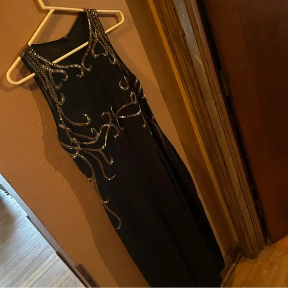 Alyce Designer Black w Gold Maxi Dress - Picture 1 of 7